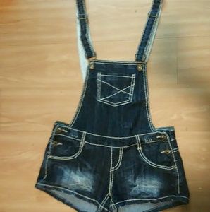Dark wash Blue Asphalt short shorts overalls